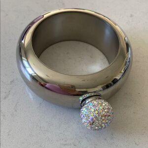 Silver‎ Bangle Bracelet with Crystal Accent Pocket Flasks Wrist Flask